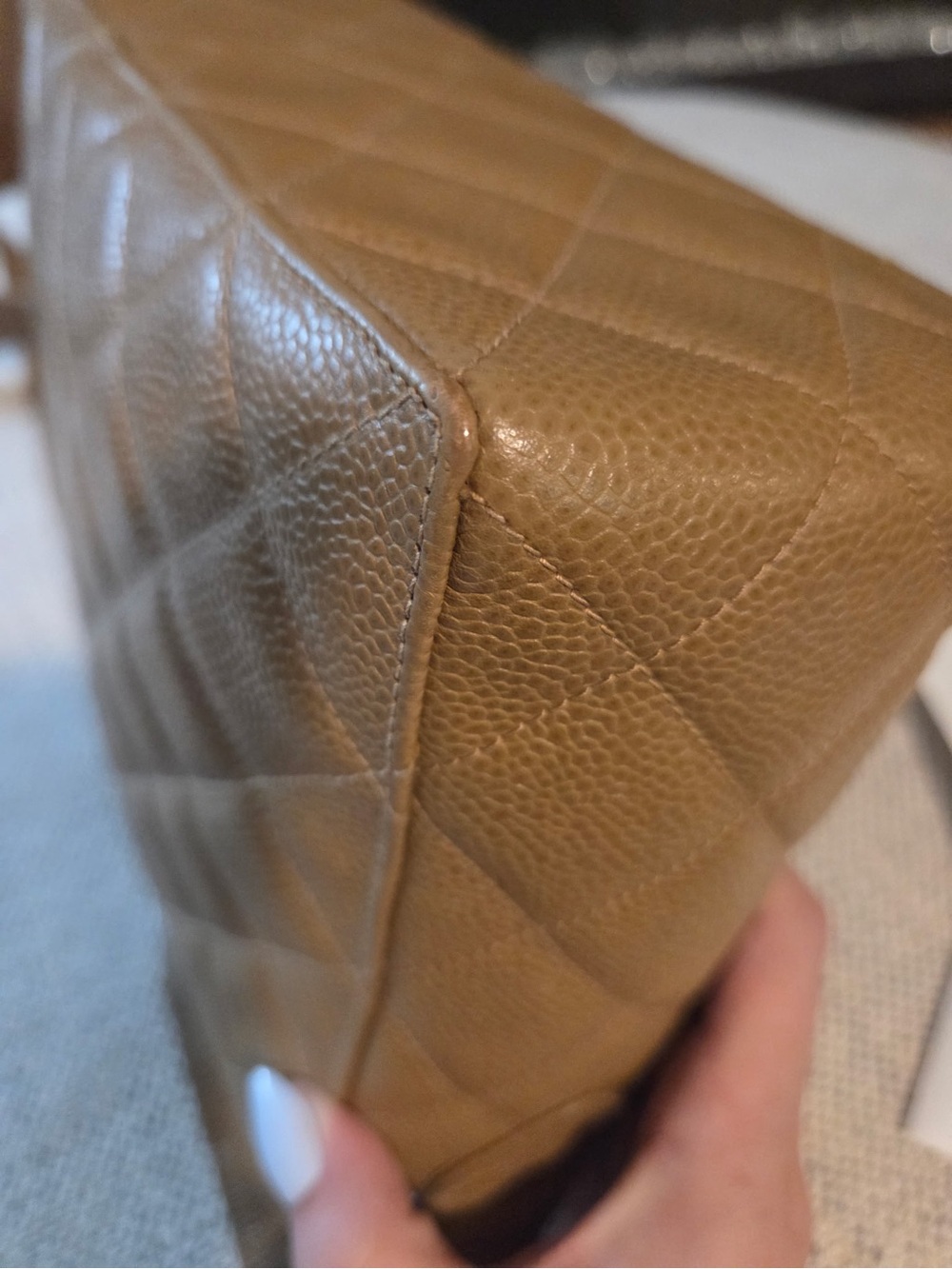 Rare Chanel sand beige caviar leather straight flap shoulder bag 24k gold - Picture 12 of 17